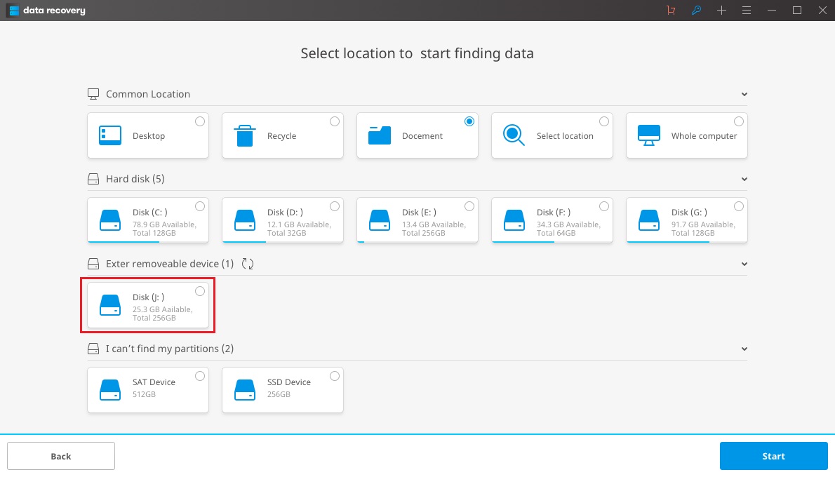 select the files to recover from local hard drive